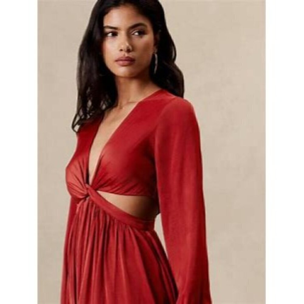BR Banana Republic Long Sleeve Side Cut-Out Twist Front Midi Dress 18